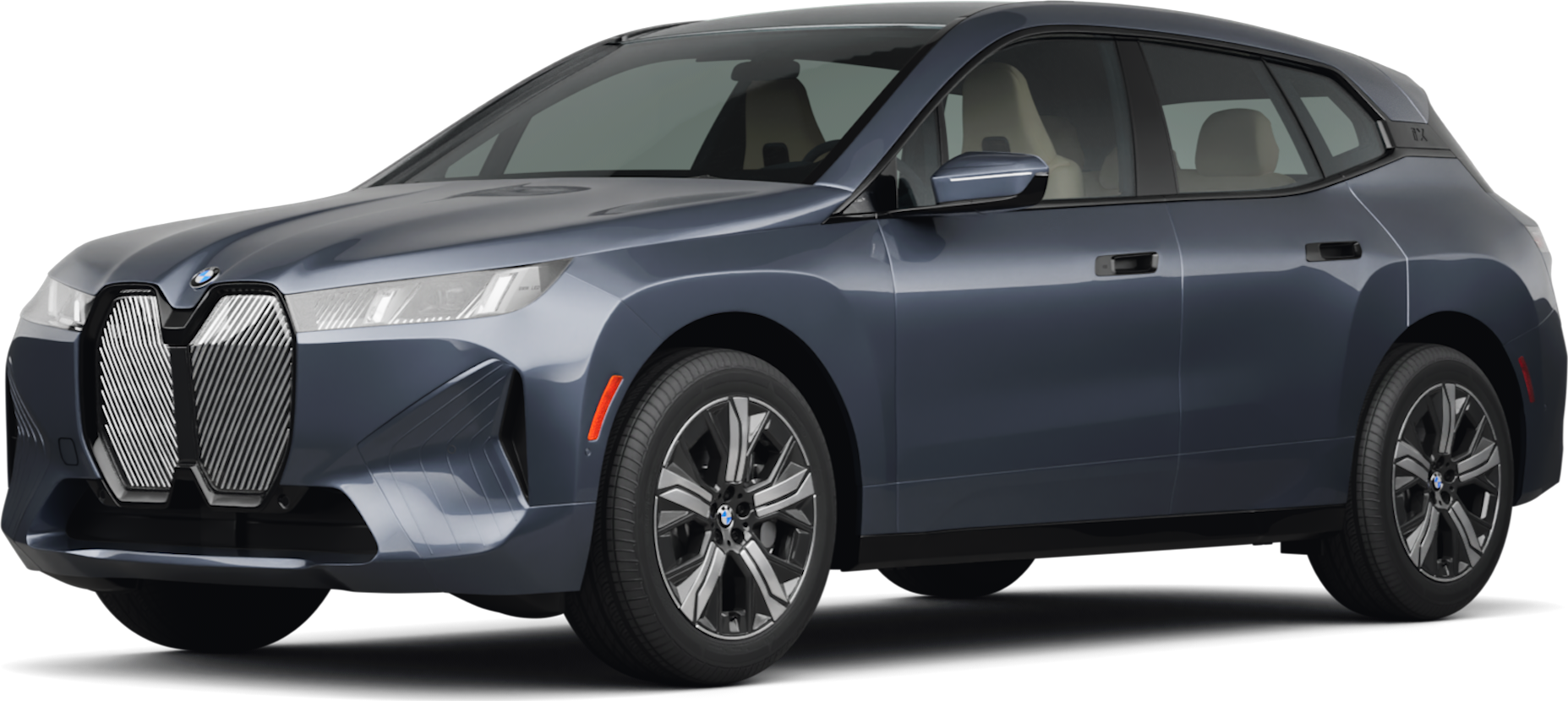 2026 BMW iX front-facing, side angle cropped car colored image