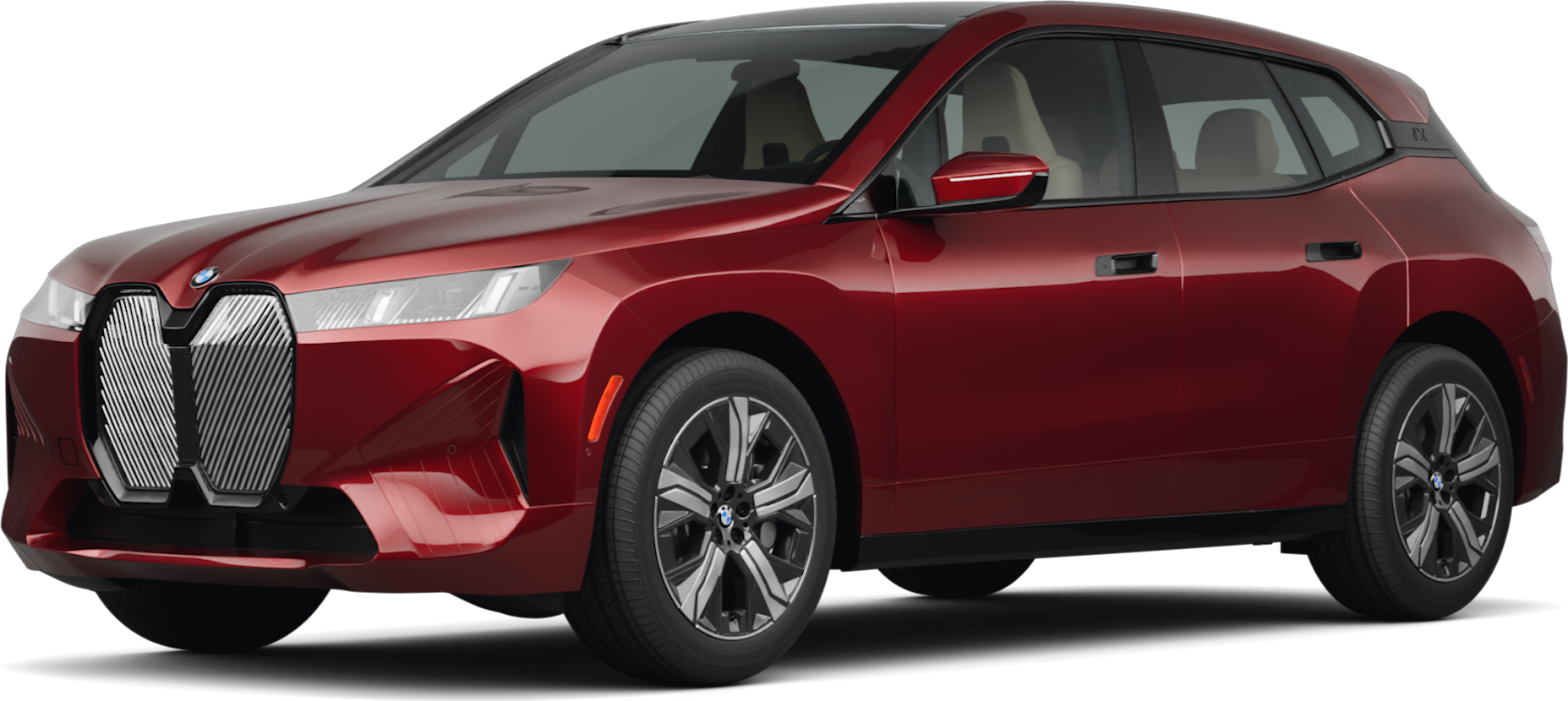 2026 BMW iX front-facing, side angle cropped car colored image