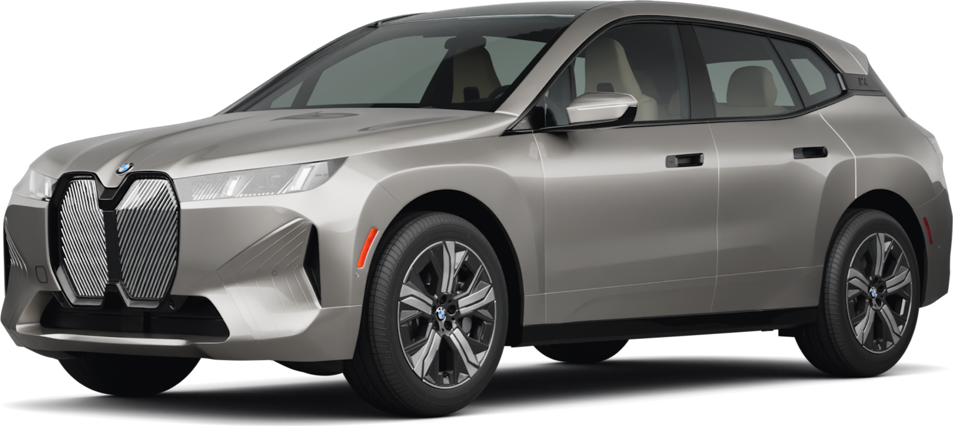 2026 BMW iX front-facing, side angle cropped car colored image