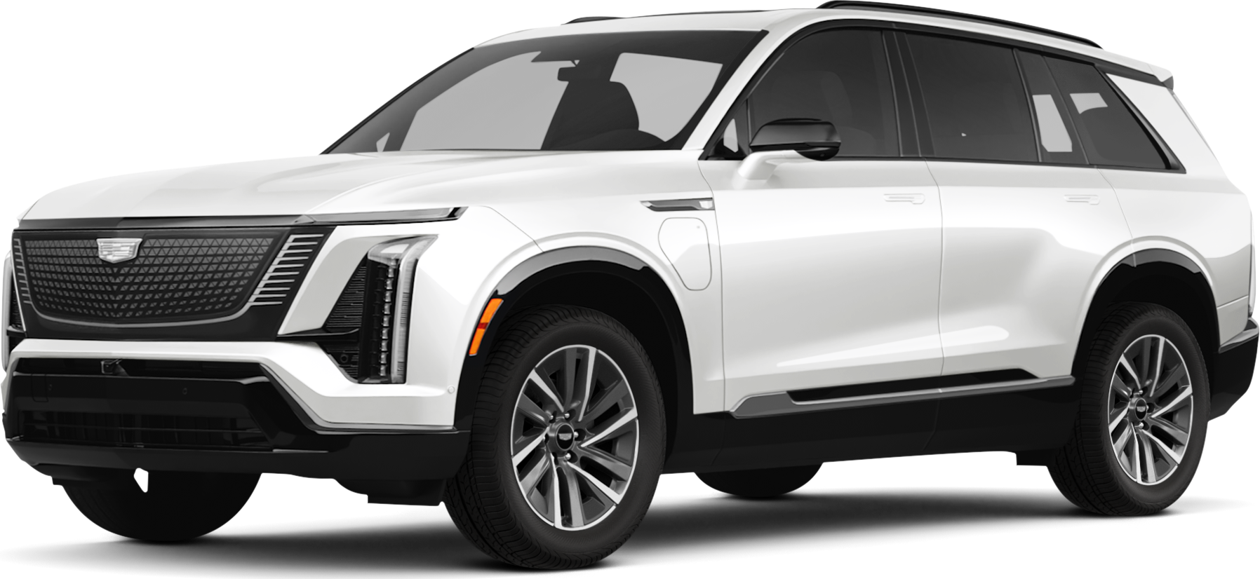 2027 Cadillac VISTIQ front-facing, side angle cropped car colored image