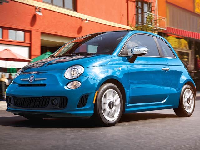 Fiat 500 C is convertible version of the Fiat 500 city car with a a  full-length sunroof. Fiat 500 C interior close up on driver's seat,  steering wheel and gauges. Stock Photo