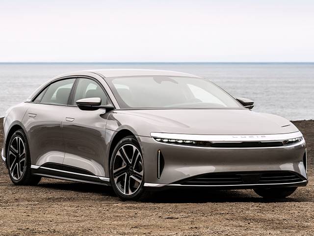 2026 Lucid Air front-facing, side angle cropped car colored image